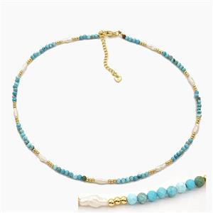 Blue Howlite Turquoise And Pearl Necklaces Adjustable, approx 3-4mm, 40-45cm length