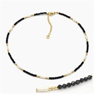 Black Tourmaline And Pearl Necklaces Adjustable, approx 3-4mm, 40-45cm length