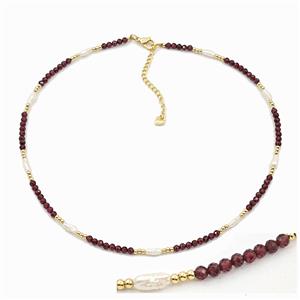 Red Garnet And Pearl Necklaces Adjustable, approx 3-4mm, 40-45cm length