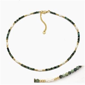 African Turquoise And Pearl Necklaces Adjustable, approx 3-4mm, 40-45cm length