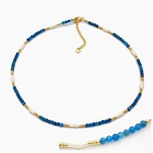Blue Apatite And Pearl Necklaces Adjustable, approx 3-4mm, 40-45cm length
