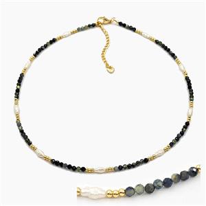 Bluegreen Tourmaline And Pearl Necklaces Adjustable, approx 3-4mm, 40-45cm length