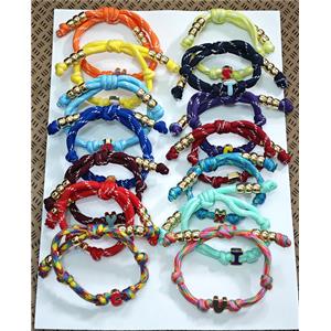 Nylon Cord Bracelets With Copper Enamel Letters Adjustable Alphabet Mixed, approx 9-14mm, 5mm, 60mm dia
