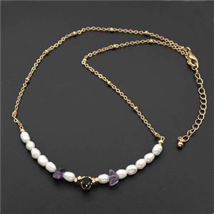 Pearl Necklace Copper Chain Gold Plated, approx 4-5mm, 35-40cm length