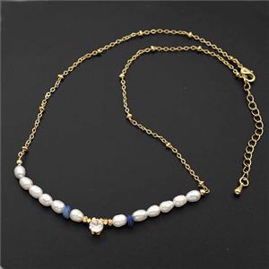 Pearl Necklace Copper Chain Gold Plated, approx 4-5mm, 35-40cm length
