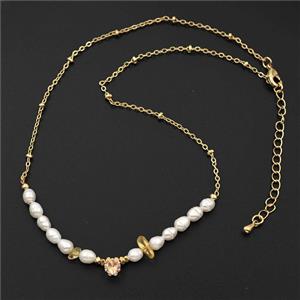 Pearl Necklace Copper Chain Gold Plated, approx 4-5mm, 35-40cm length
