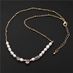 Pearl Necklace Copper Chain Gold Plated, approx 4-5mm, 35-40cm length