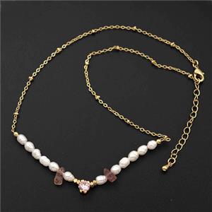Pearl Necklace Copper Chain Gold Plated, approx 4-5mm, 35-40cm length