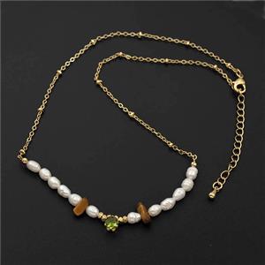Pearl Necklace Copper Chain Gold Plated, approx 4-5mm, 35-40cm length