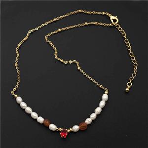 Pearl Necklace Copper Chain Gold Plated, approx 4-5mm, 35-40cm length