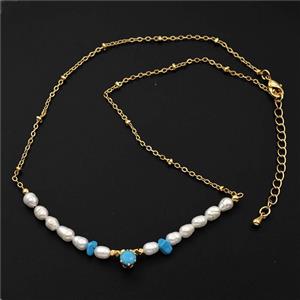 Pearl Necklace Copper Chain Gold Plated, approx 4-5mm, 35-40cm length