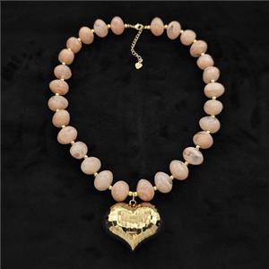 Peach Resin Necklace With Heart Pendant Gold Plated, approx 35-45mm, 13-16mm, 40cm length