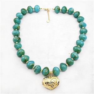 Green Resin Necklace With Heart Pendant Gold Plated, approx 30mm, 13-16mm, 40cm length