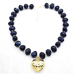 Darkblue Resin Necklace With Heart Pendant Gold Plated, approx 30mm, 13-16mm, 40cm length