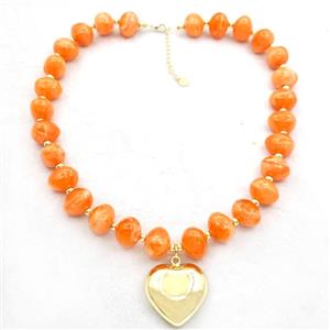 Orange Resin Necklace With Heart Pendant Gold Plated, approx 30mm, 13-16mm, 40cm length