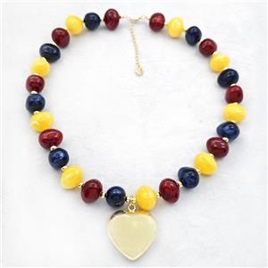 Resin Necklace With Heart Pendant Multicolor Gold Plated, approx 30mm, 13-16mm, 40cm length