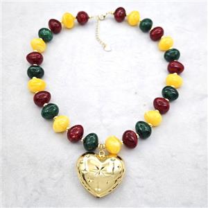 Resin Necklace With Heart Pendant Multicolor Gold Plated, approx 30mm, 13-16mm, 40cm length