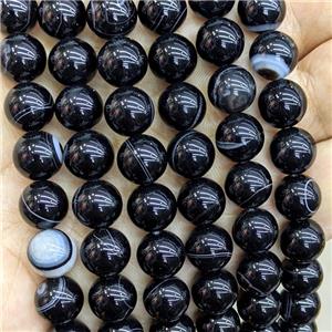 Natural Stripe Agate Beads Black Dye Banded Smooth Round, approx 8mm