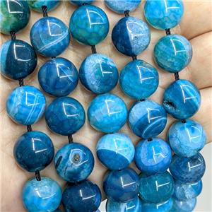 Natural Dragon Veins Agate Beads Smooth Round Teal Dye, approx 14mm