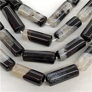 Natural Druzy Agate Column Beads Black Dye, approx 12-30mm