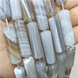 Natural Agate Column Beads Striped Gray, approx 12-40mm
