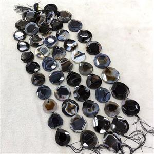 Natural Agate Slice Beads Freeform Black Dye Faceted, approx 30-40mm