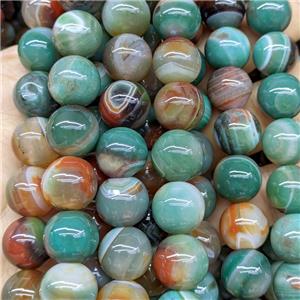 Natural Striped Agate Beads Banded Smooth Round Green Red Dye, approx 16mm
