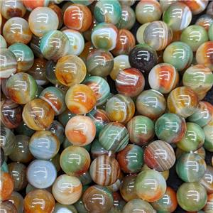 Natural Striped Agate Beads Banded Smooth Round Green Red Dye, approx 14mm