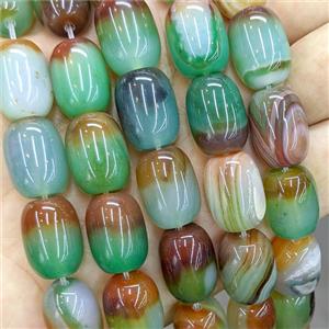 Natural Agate Barrel Beads Green Red Dye, approx 13-18mm
