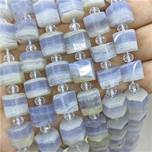 Natural Blue Lace Agate Tube Beads Faceted Column, approx 13-14mm