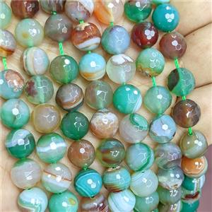 Green Red Stripe Agate Beads Banded Faceted Round Dye, approx 8mm