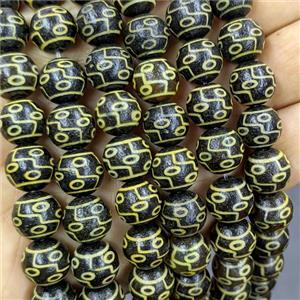 Black Tibetan Agate Round Beads Yellow, approx 12mm, 32pcs per st