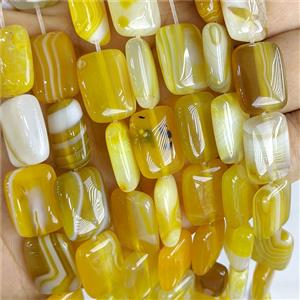 Yellow Stripe Agate Rectangle Beads Banded Dye, approx 13-18mm