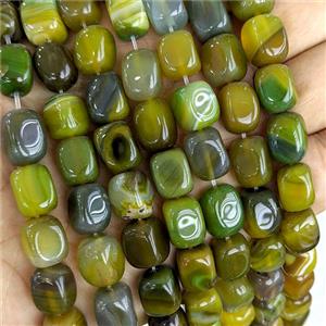 Olive Agate Cuboid Beads Dye, approx 9-12mm