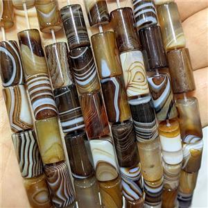 Coffee Stripe Agate Tube Beads Banded Dye, approx 8-16mm