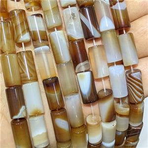 Lt.coffee Stripe Agate Tube Beads Banded Dye, approx 8-16mm