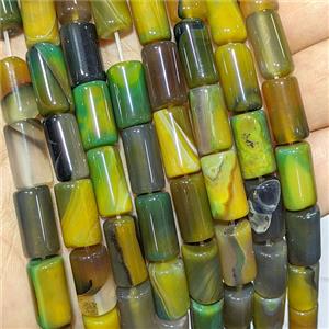 Olive Stripe Agate Tube Beads Banded Dye, approx 8-16mm