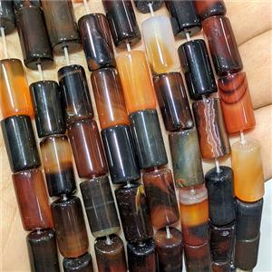 Black Red Stripe Agate Tube Beads Banded Dye, approx 8-16mm