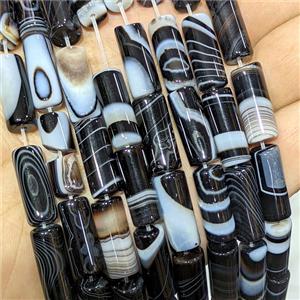 Black Stripe Agate Tube Beads Banded Dye, approx 8-16mm