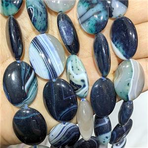 Deepgreen Stripe Agate Oval Beads Banded Dye, approx 18-25mm