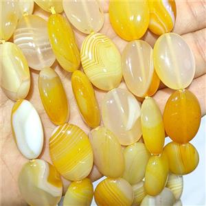 Yellow Stripe Agate Oval Beads Banded Dye, approx 18-25mm