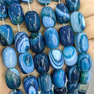 Blue Stripe Agate Barrel Beads Banded Dye, approx 13-18mm