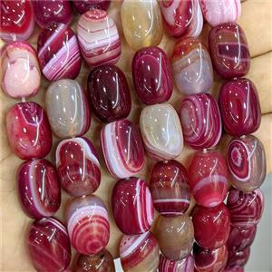 Red Stripe Agate Barrel Beads Banded Dye, approx 13-18mm