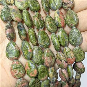 Unakite Teardrop Beads Flat, approx 13-18mm