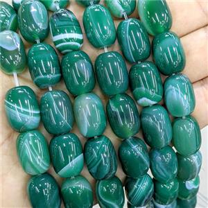 Natural Striped Agate Barrel Beads Banded Green Dye, approx 13-18mm