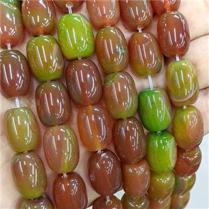 Natural Agate Barrel Beads Red Green Dye, approx 13-18mm