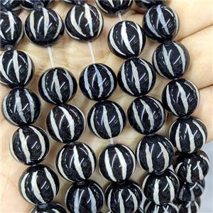 Black Tibetan Agate Beads Watermelon Smooth Round, approx 14mm