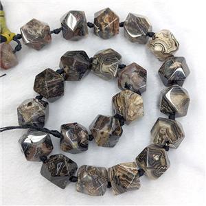 Natural Mexican Crazy Lace Agate Beads Black Dye Freeform Faceted, approx 16-17mm