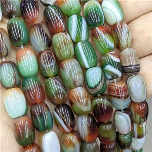 Natural Stripe Agate Barrel Beads Banded Green Red Dye, approx 10-14mm