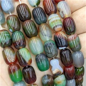 Natural Stripe Agate Barrel Beads Banded Green Red Dye AB-Grade, approx 10-14mm